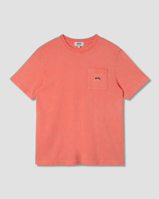 T-Shirt mit aufgesetzter Tasche (verwaschenes Orange)