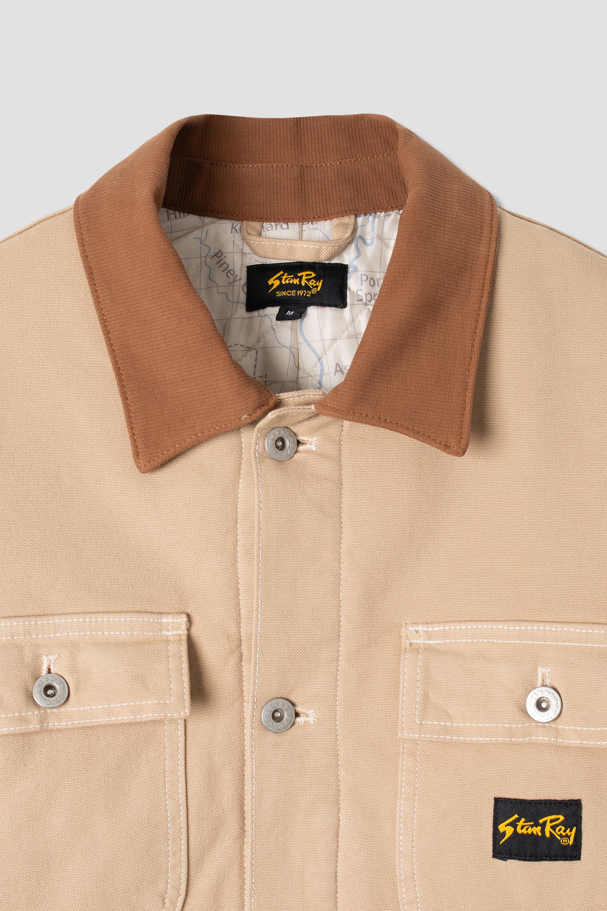 Close-up of collar and buttons on Stan Ray Pork Chop Jacket