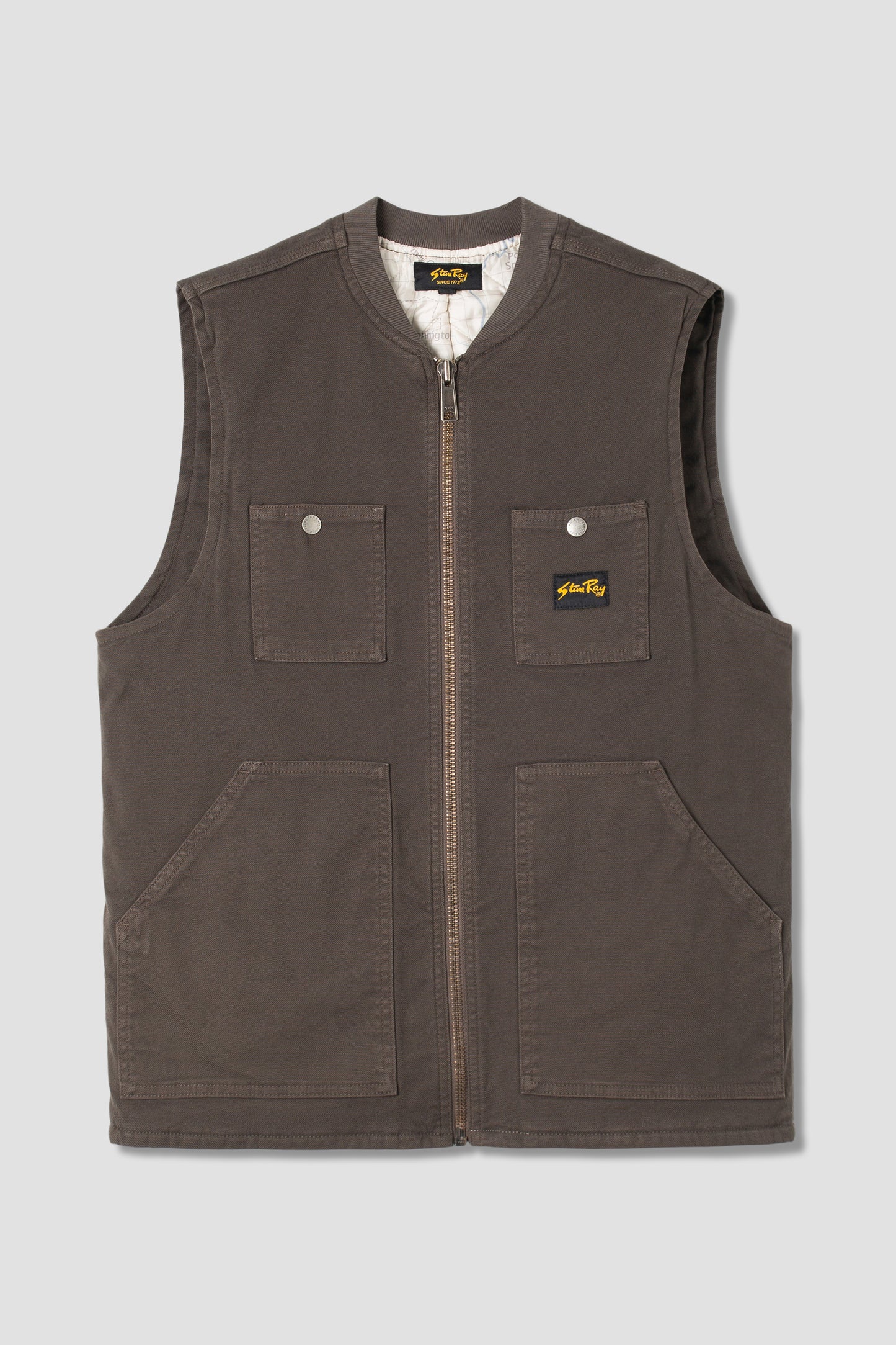 Front view of Stan Ray Pork Chop Vest in Charcoal Duck