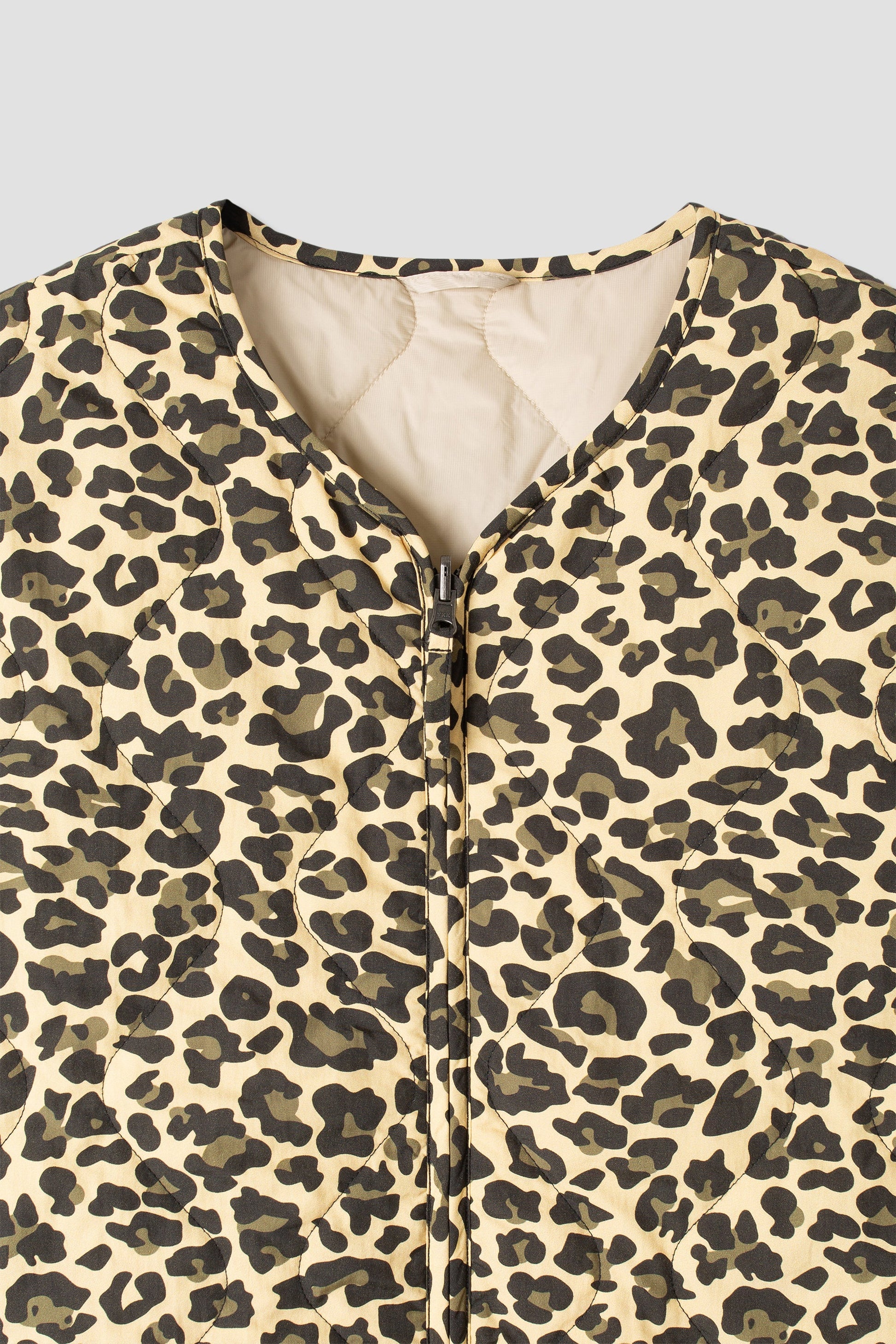 Close-up of Leopard Camo Quilted Liner Jacket