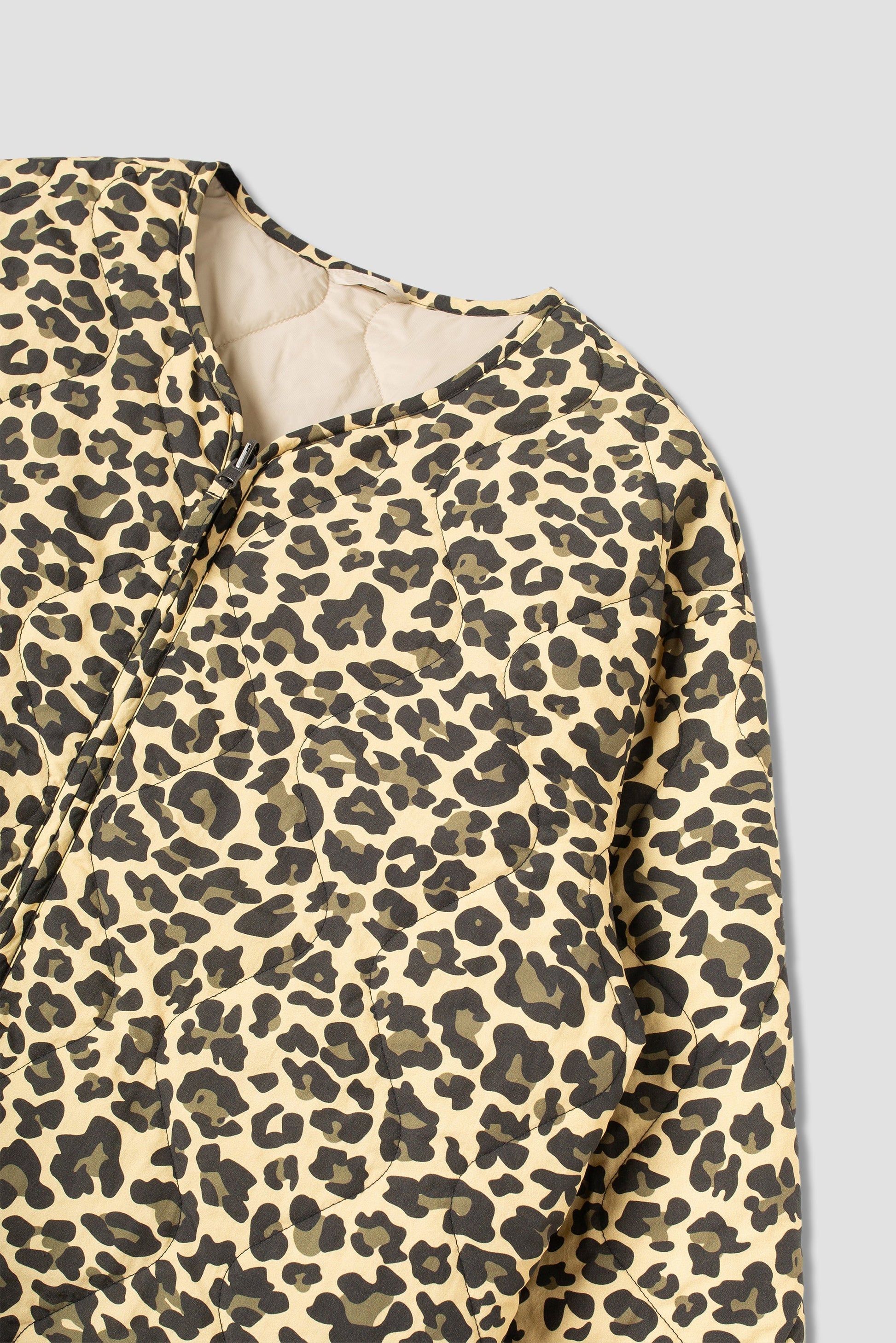 Side angle of Leopard Camo Quilted Liner Jacket