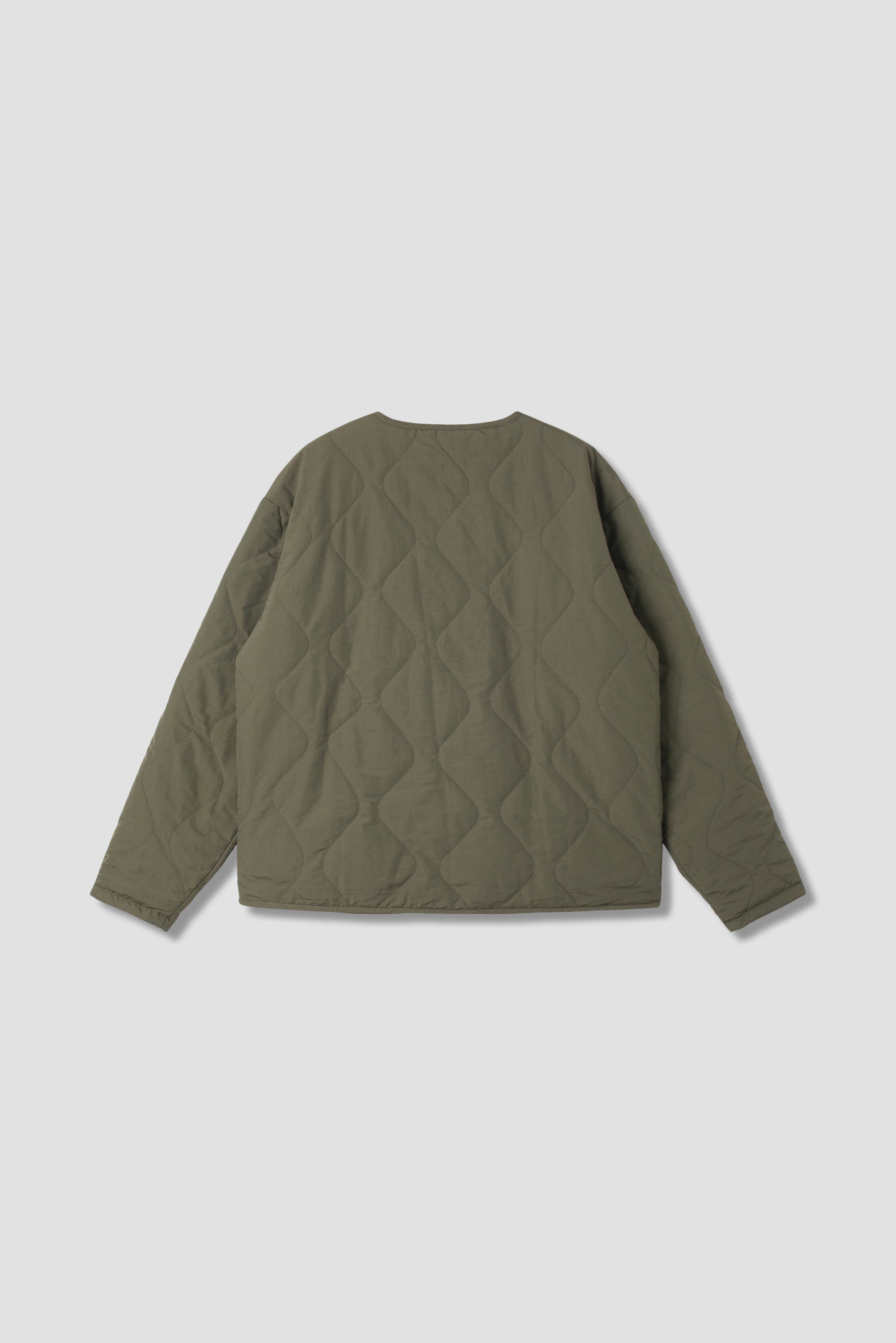 Back view of olive quilted liner jacket