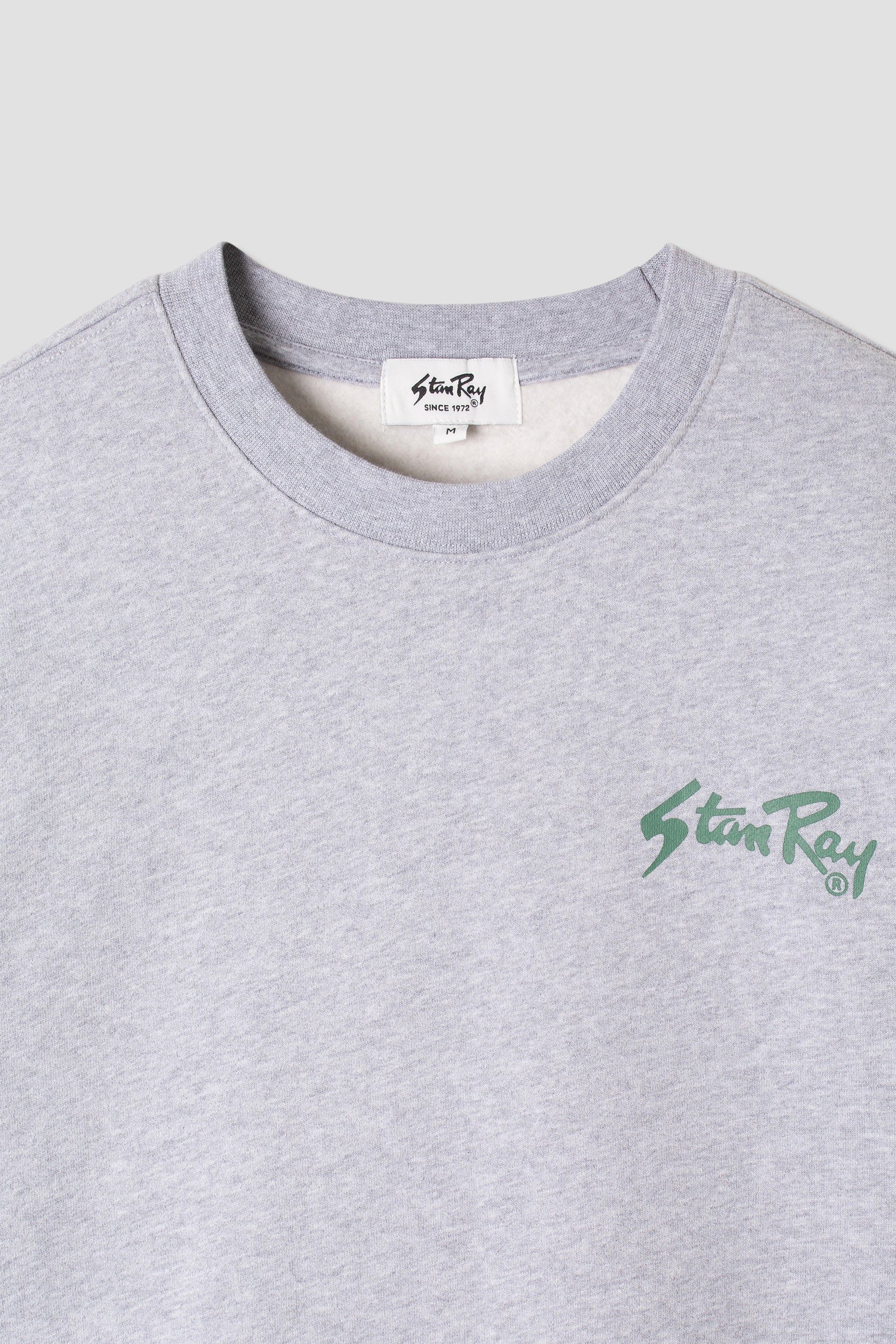 Close-up of Stan Ray logo on Grey Marl crew