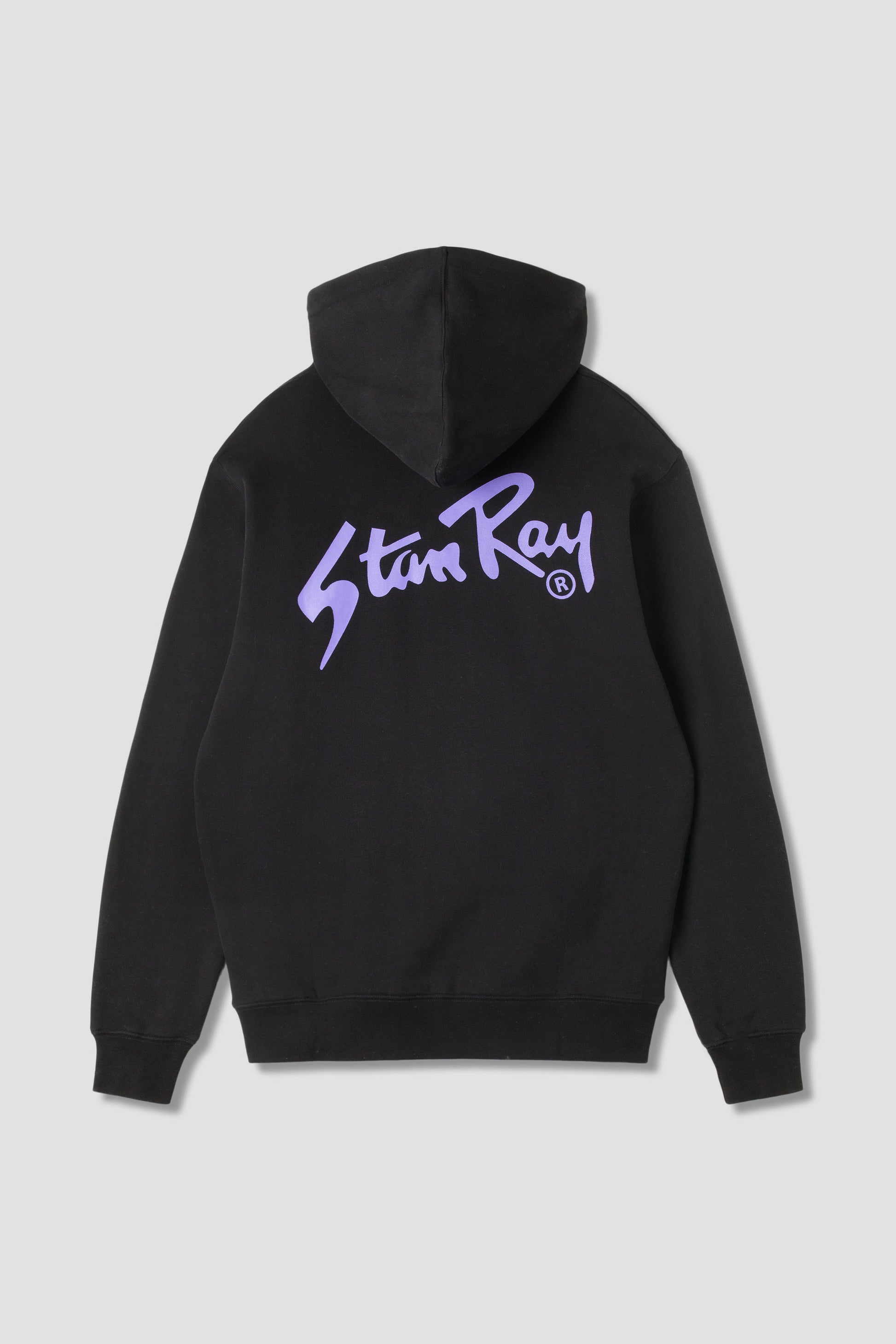 Stan OG Hood in black with large purple logo, back view