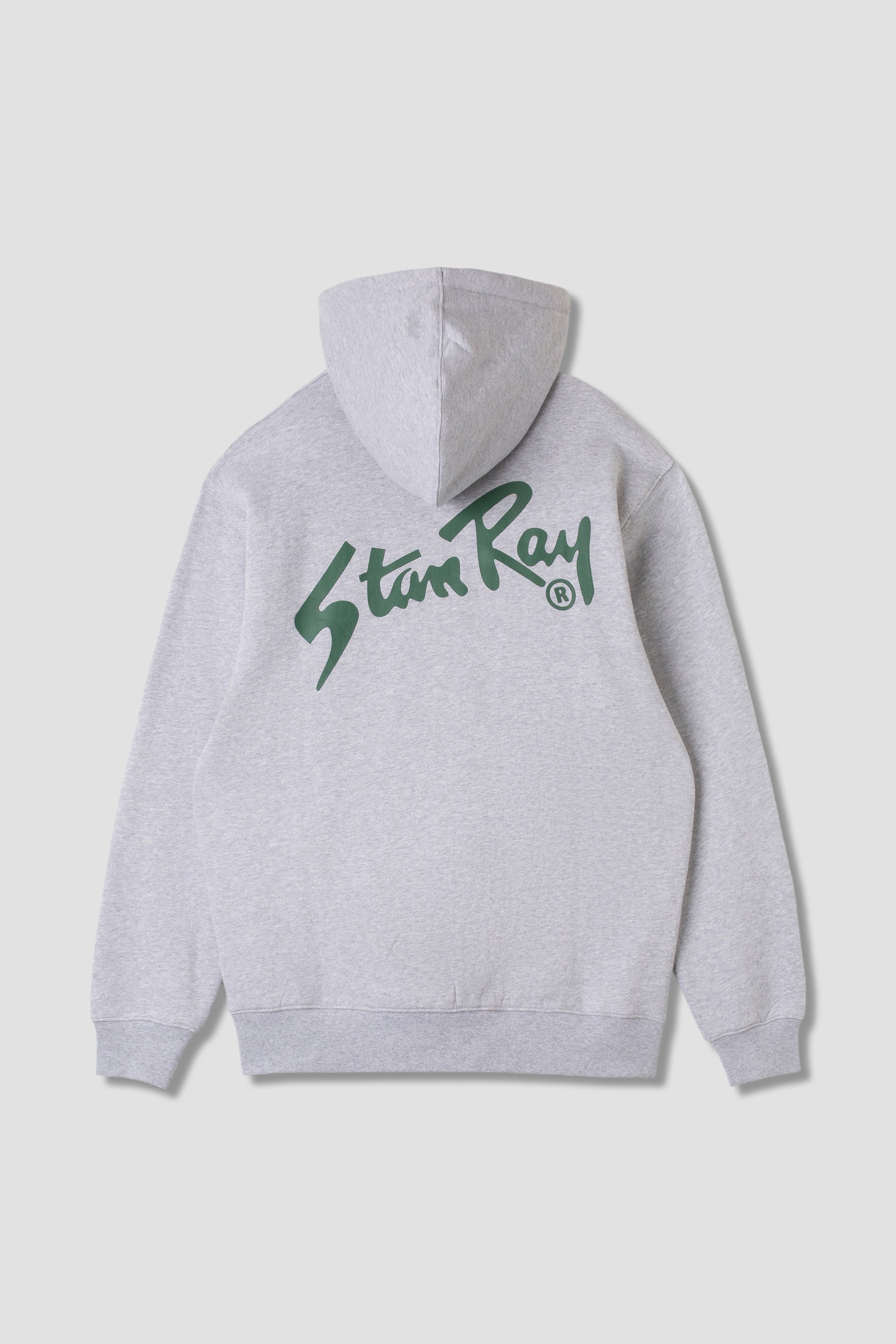 Stan OG Hood in Grey Marl with green logo back view