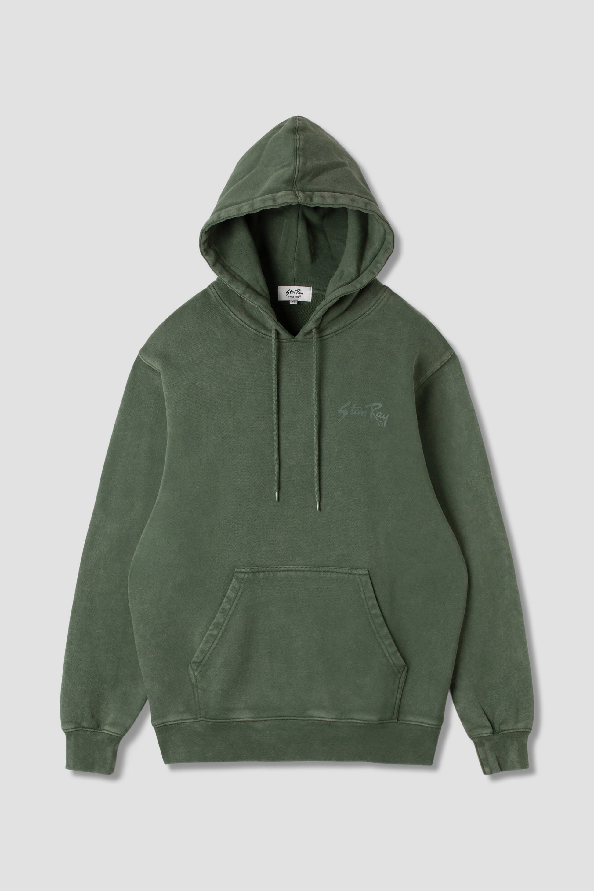 Stan OG Hood in washed green, front view