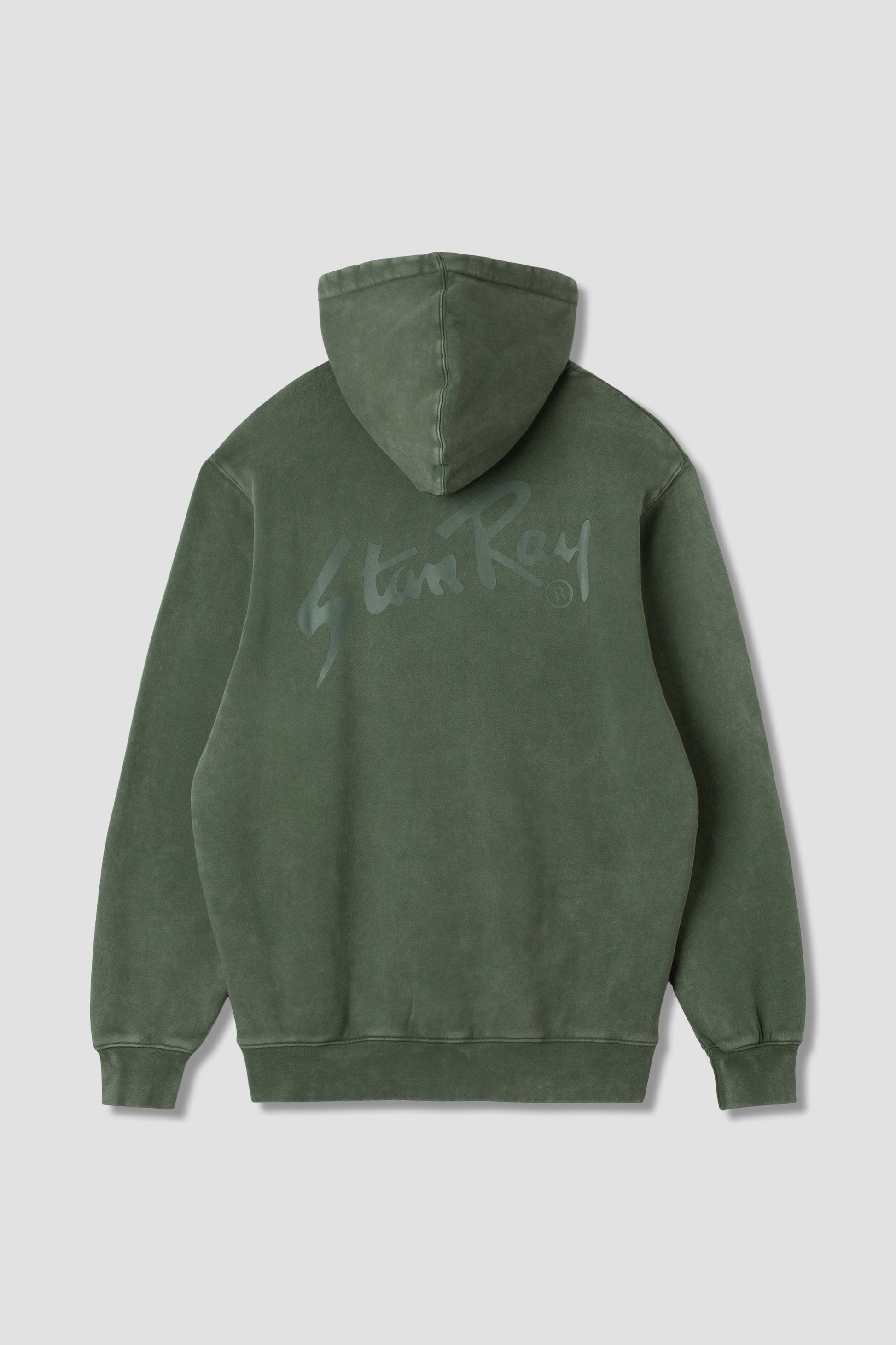 Stan OG Hood in washed green, back view