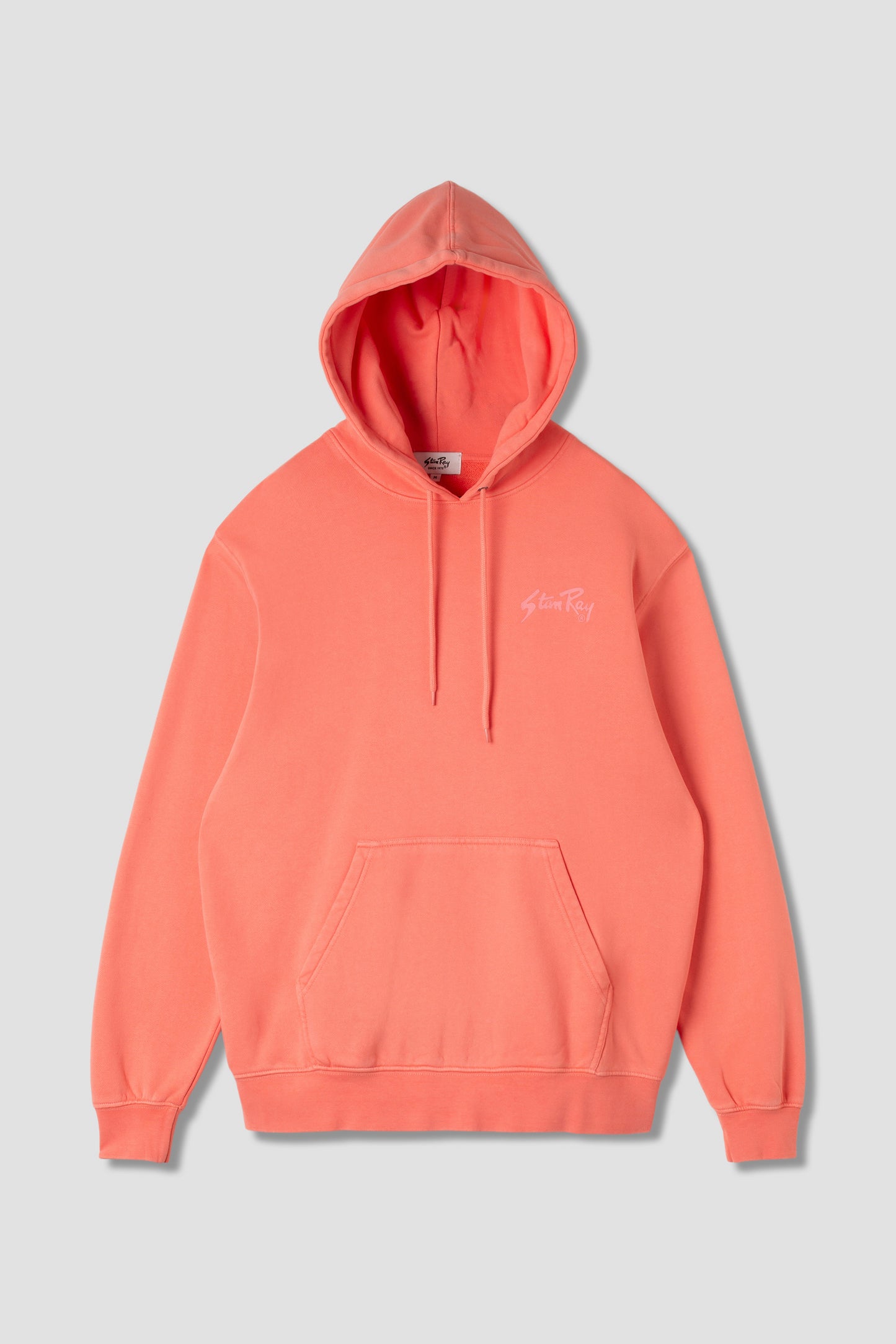 Stan OG Hood front view in washed red with tonal print