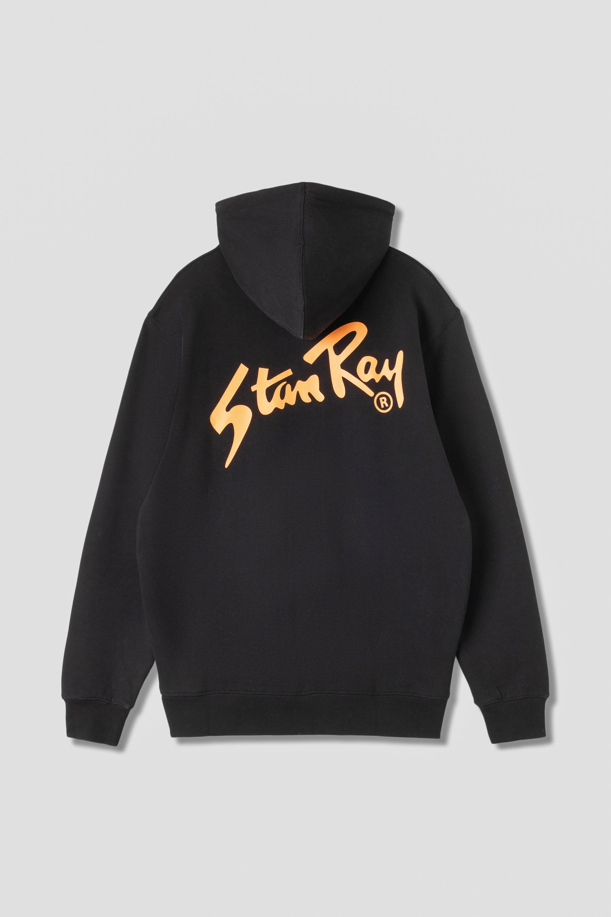 Stan OG Zip Hood back view with large orange Stan Ray logo