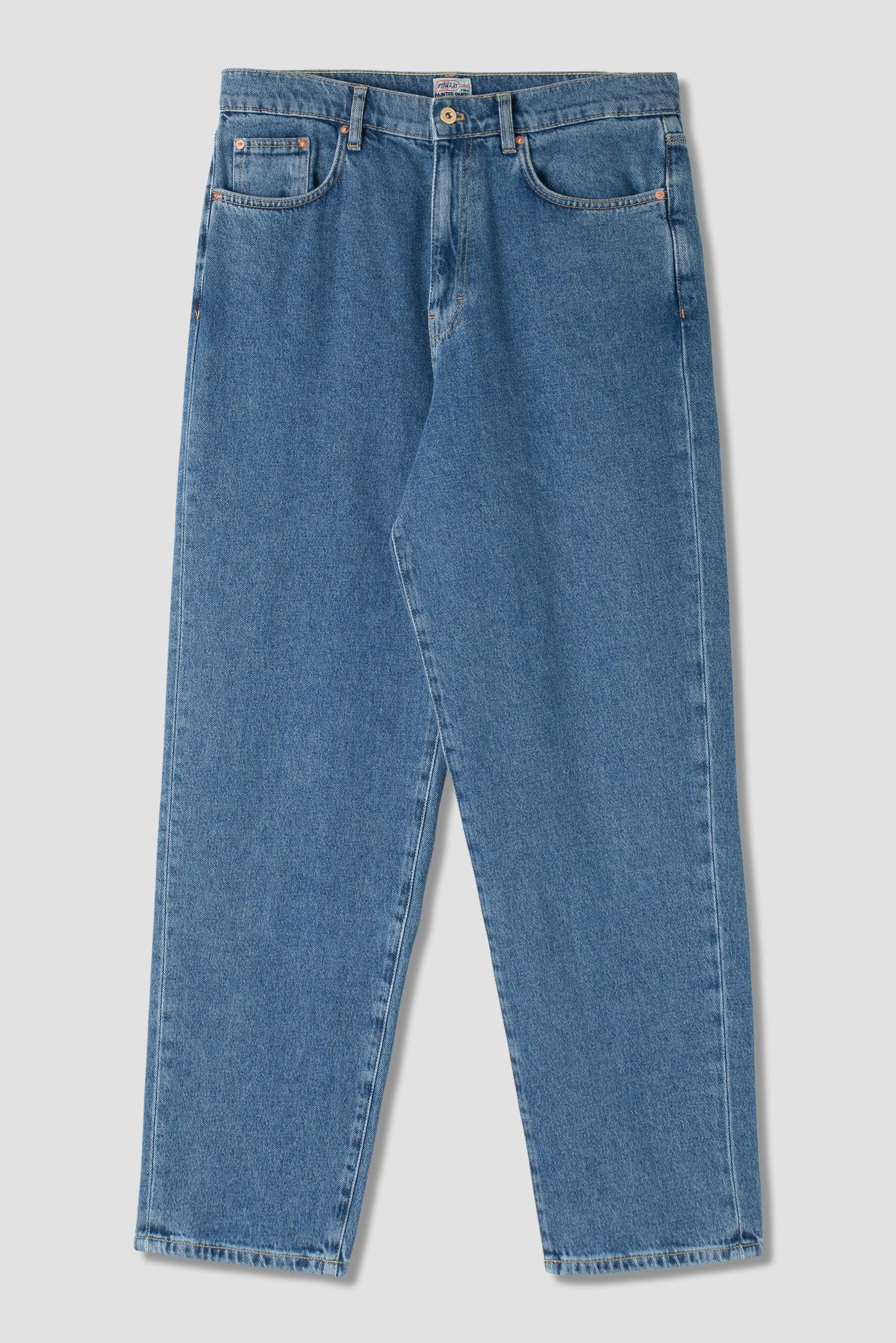 Stan Ray Taper 5 Jean front view, heavy stone wash denim