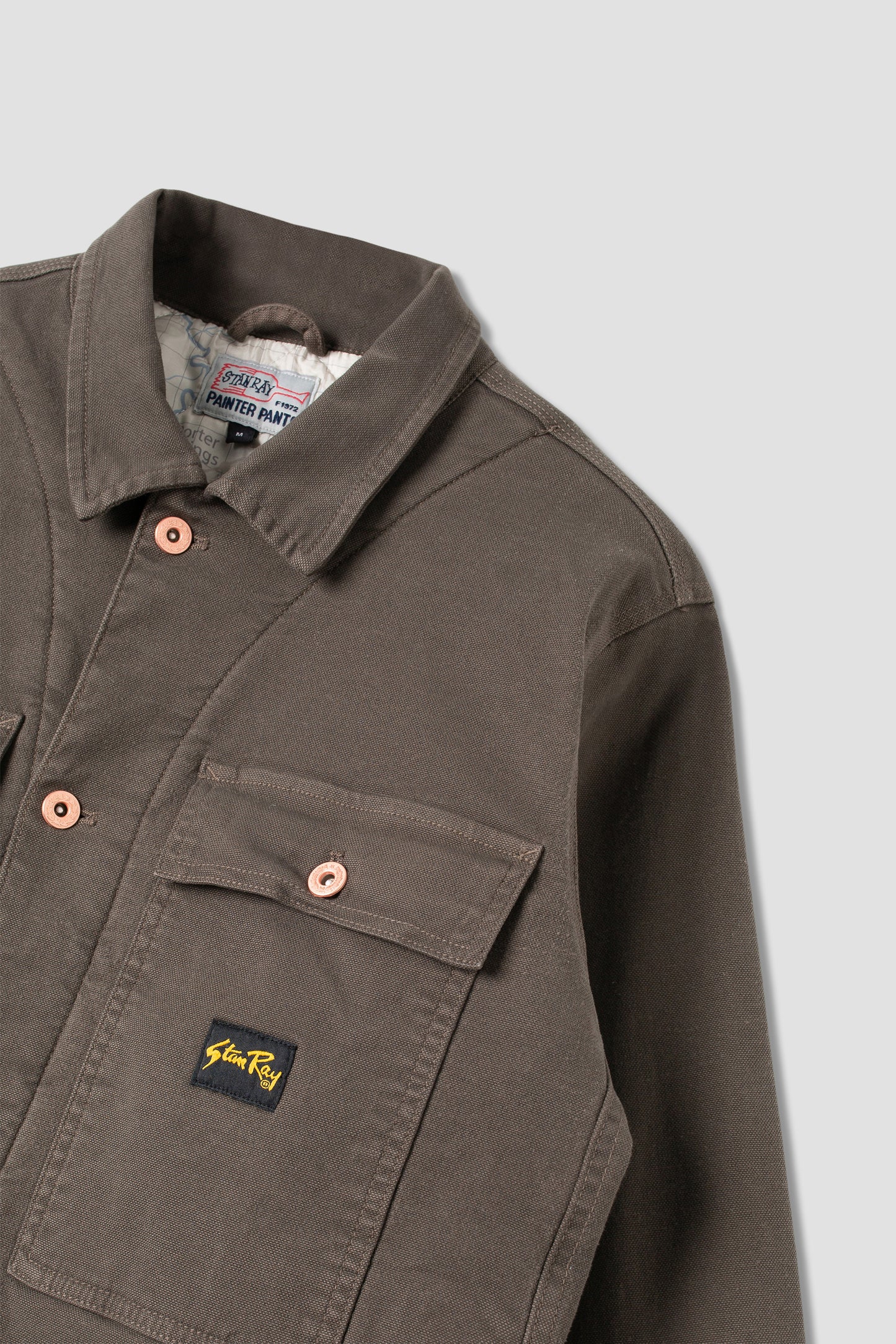 Front pocket detail on Stan Ray Trucker Jacket Charcoal Duck