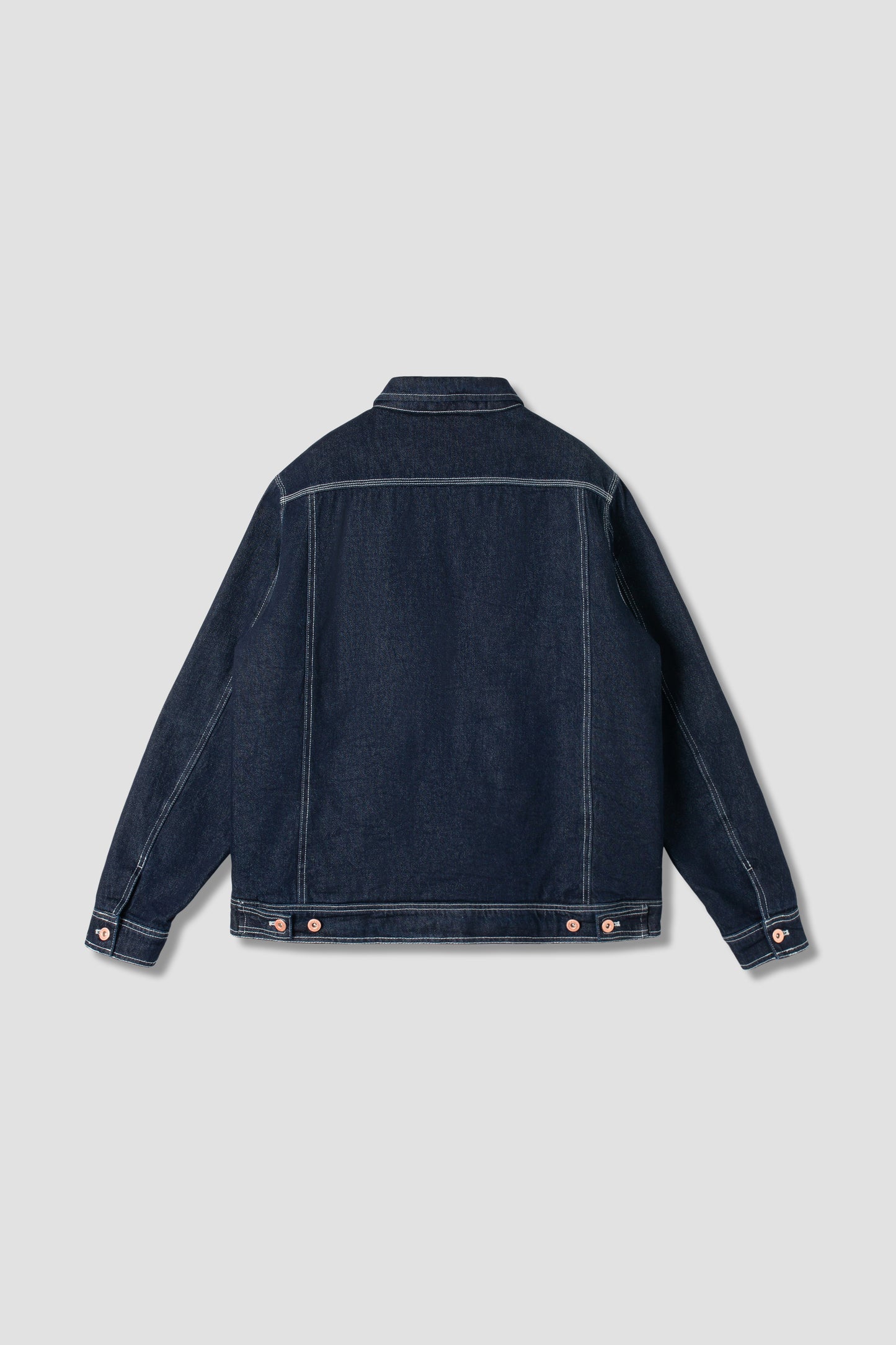 Back view of Stan Ray Trucker Jacket in single rinse denim.