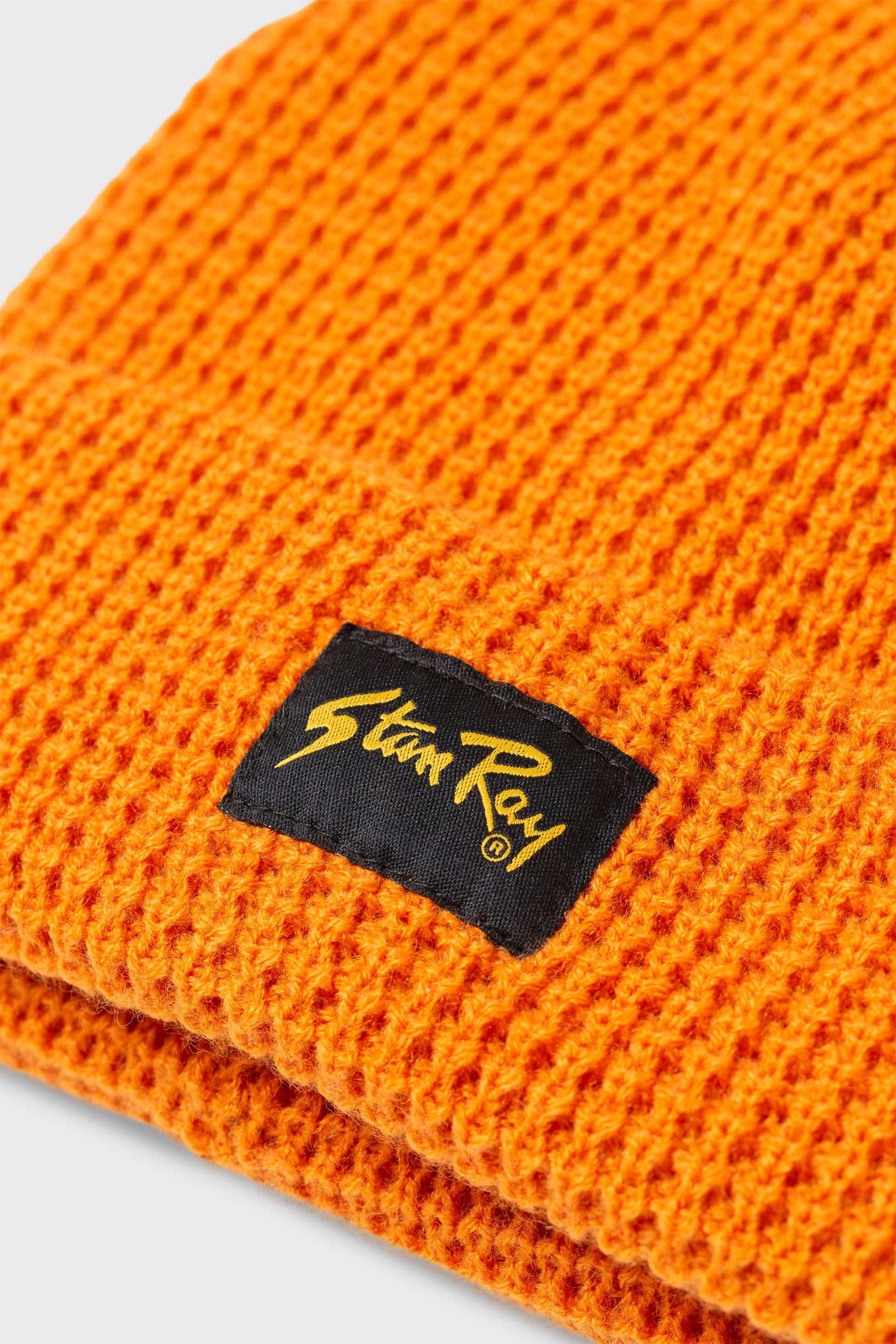 Close-up of Stan Ray Waffle Beanie label