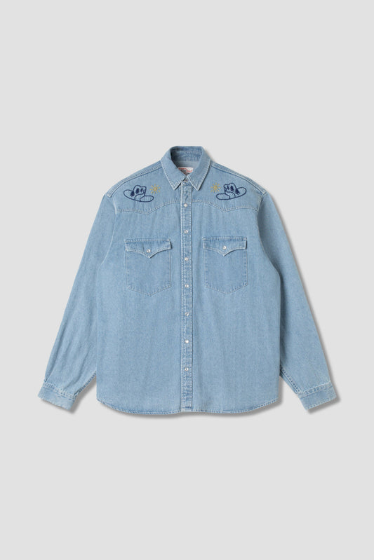 Stan Ray stonewashed denim western shirt front view