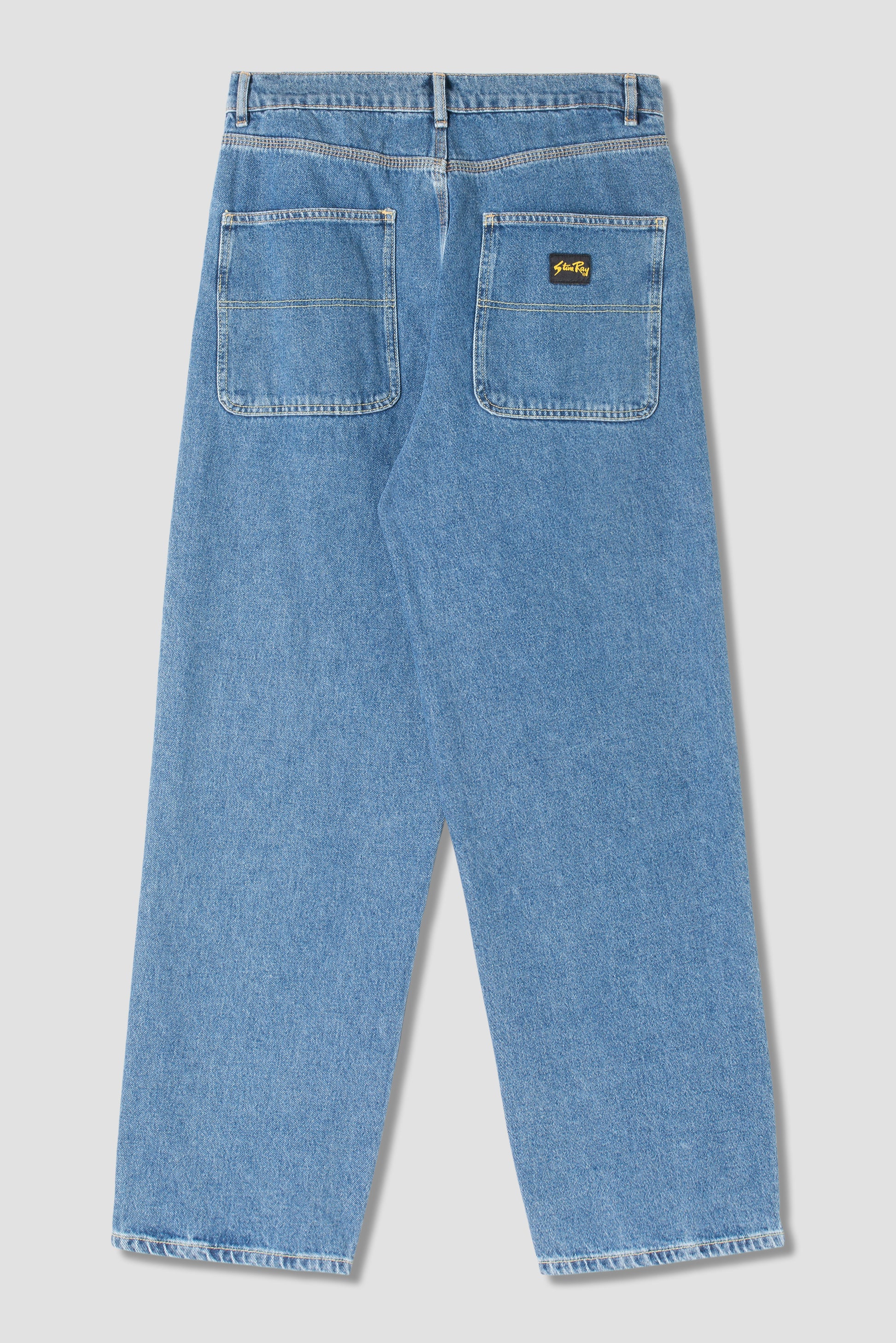 Wide 5 Jean in heavy stone wash denim, back view