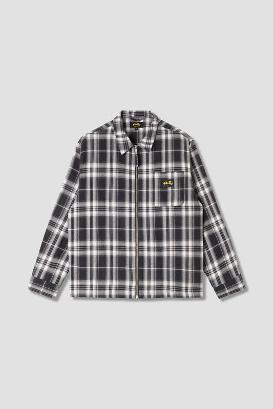 Stan Ray Zip Shirt in black plaid, front view