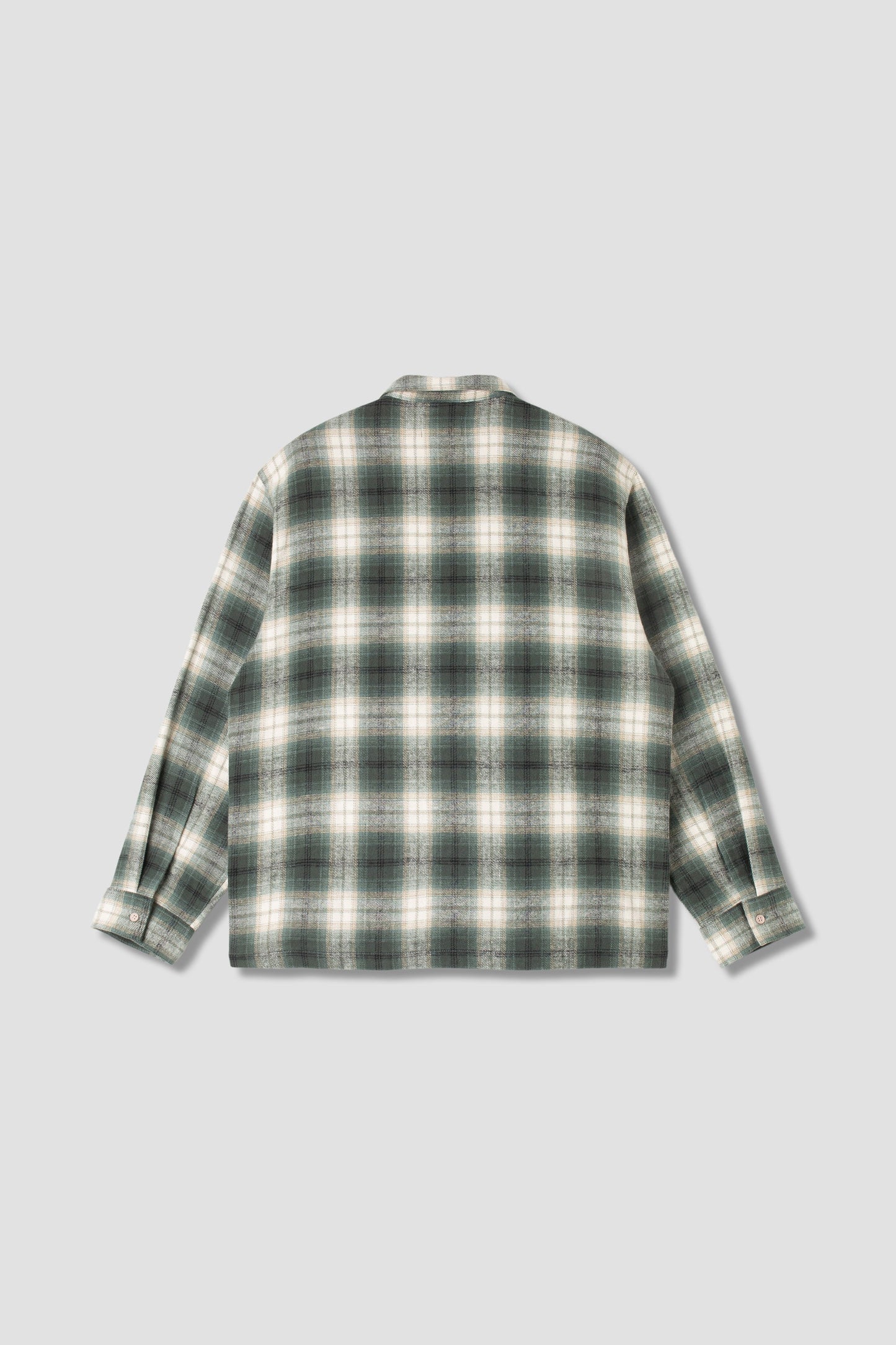 Back view of Stan Ray Zip Shirt in green plaid