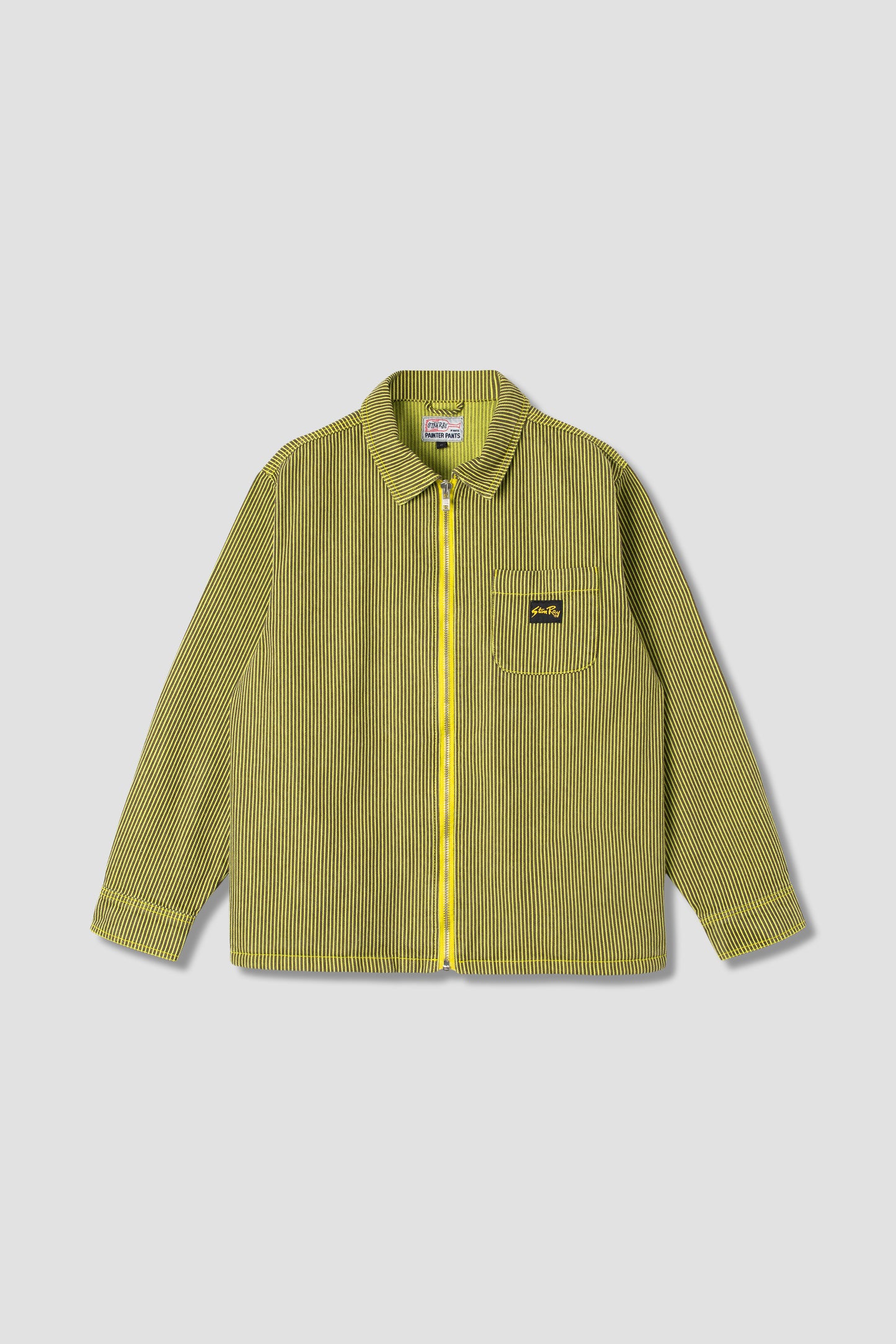 Stan Ray Zip Shirt front view in Lime/Black Hickory