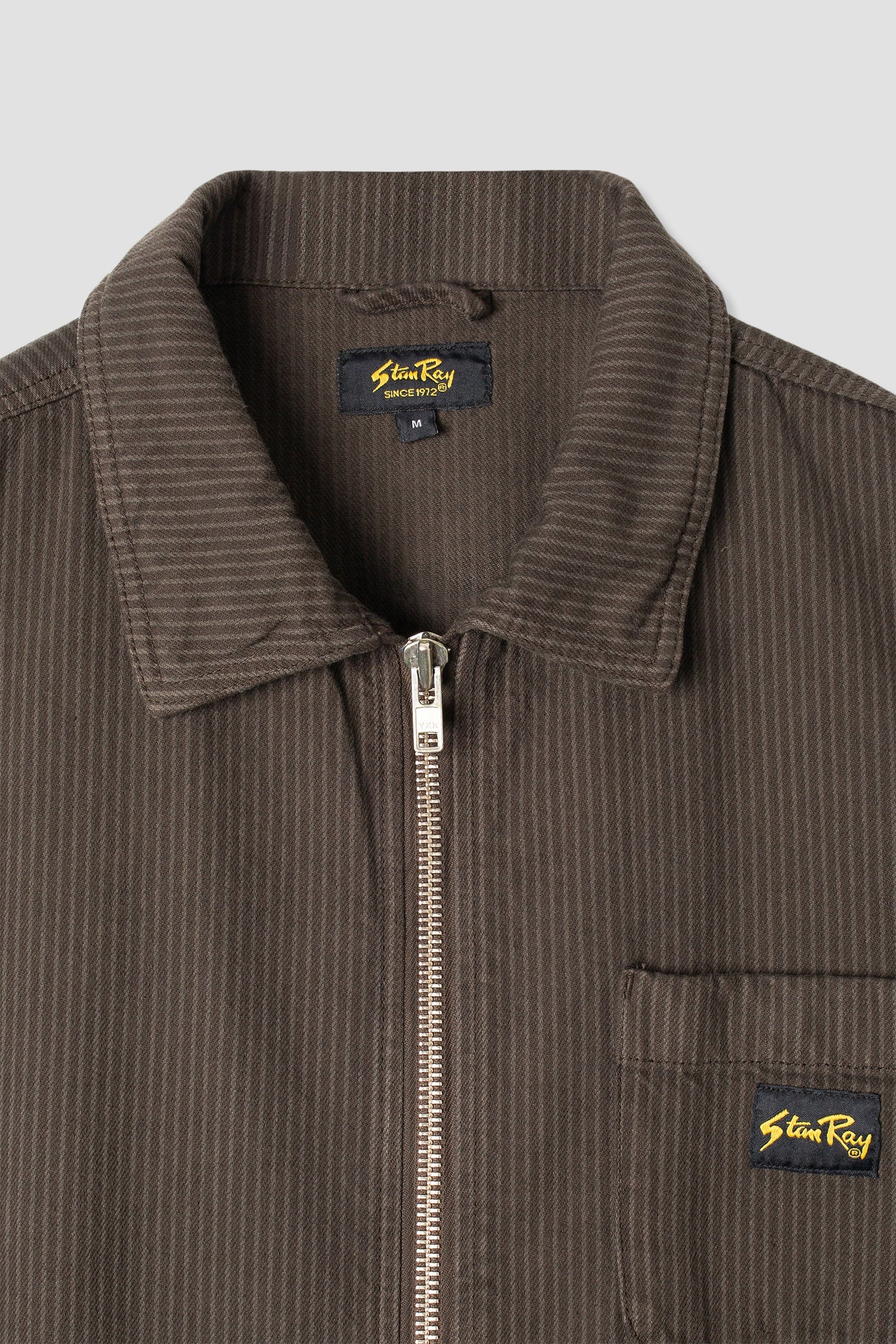 Close-up of Stan Ray Zip Shirt collar and pocket